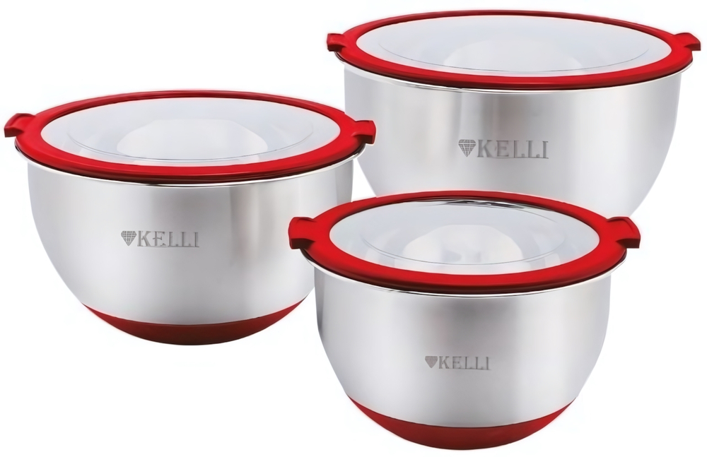 Набор мисок из нержавеющей стали KELLI KL-233, 4800 мл, 3100 мл, 1700 мл, глубокая 24, 20, 16 см,