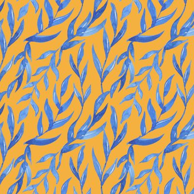 Синий растительный узор на оранжевом