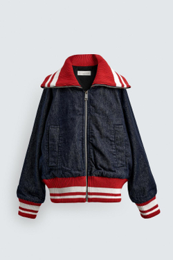 ZARA X DISNEY ДЖИНСОВАЯ КУРТКА-БОМБЕР С РЕЗИНКОЙ, ИНДИГО