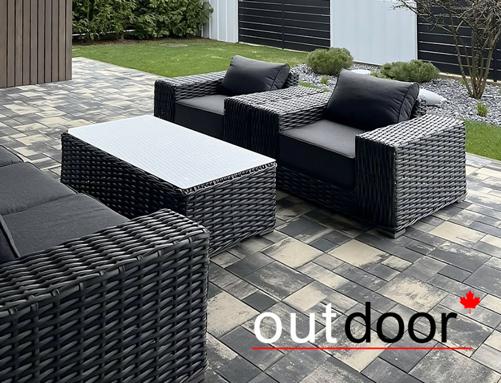 Комплект мебели из ротанга OUTDOOR Мадейра (3-местный диван, 2кресла, стол), ш/п, графит