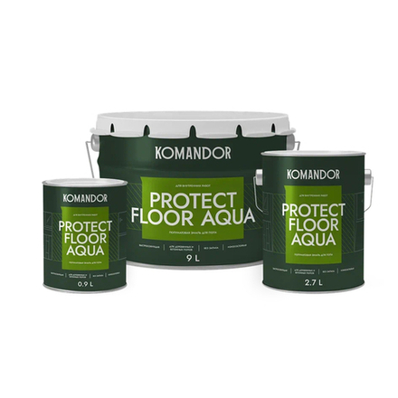 Эмаль для пола Komandor Protect Floor Aqua, акриловая, полуматовая, база А, белая, 0,9 л