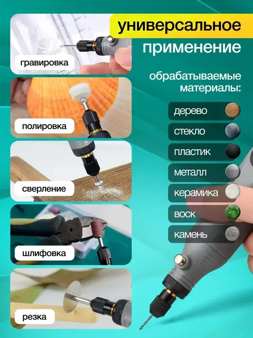 Гравер аккумуляторный беспроводной с набором насадок 80 шт. в кейсе / Бормашинка гравировальная с регулировкой уровня мощности