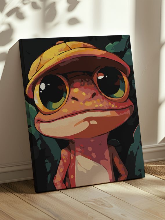 Картина по номерам - Дружелюбный геккон в кепке