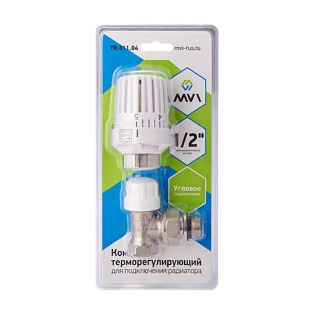 Комплект DN 15 угловой 2в1: термоголовка М30х1,5 + клапан термостатический MVI TR.611.04