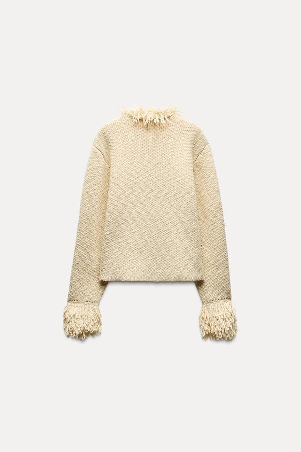 ZARA ВЯЗАНЫЙ КАРДИГАН С БАХРОМОЙ, ЭКРЮ