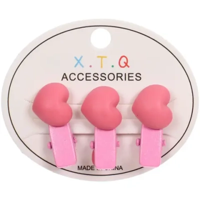 Зажимы для волос детские 3шт «РОЗОВОЕ ОБЛАКО», розовые сердечки, 2.5см (блистер и пакет с подвесом)