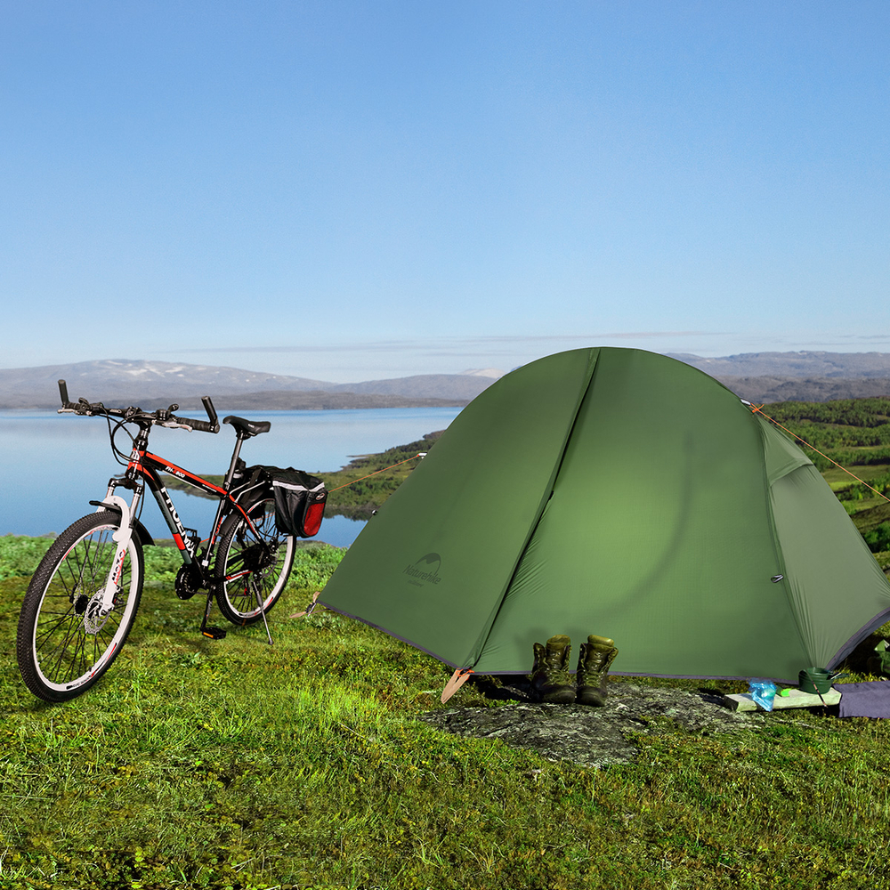 Палатка сверхлегкая одноместная Naturehike для велоспорта + коврики Pro, зеленая (NH18A095-D)