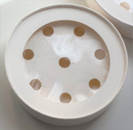 Коробка для макарон круглая с окном и ложементом (круглые ячейки) диам.200мм выс.60мм (7) (белая)