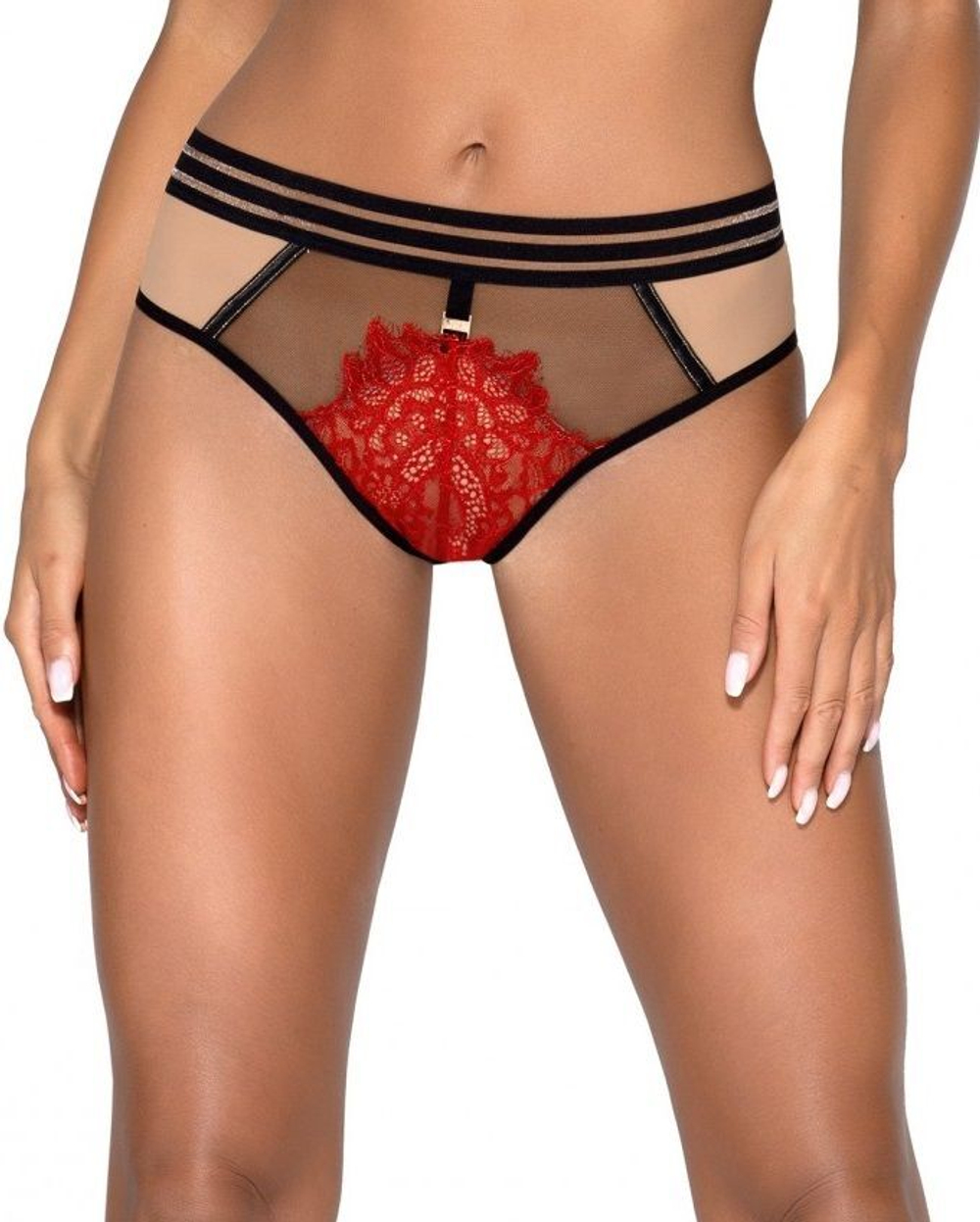 Трусики-слипы Angelina с гипюровой вставкой по центру (Размер: XL) (Цвет: черный с красным)