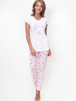 Домашний трикотажный комплект с нежным принтом (Размер: S) (Цвет: белый с розовым)