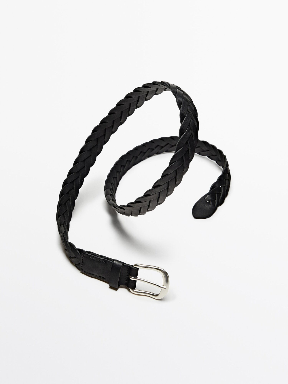 Massimo Dutti Плетеный ремень из кожи, черный