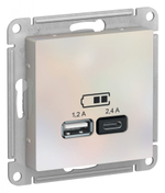 ATLASDESIGN USB РОЗЕТКА А+С, 5В/2,4А, 2х5В/1,2А, механизм, ЖЕМЧУГ