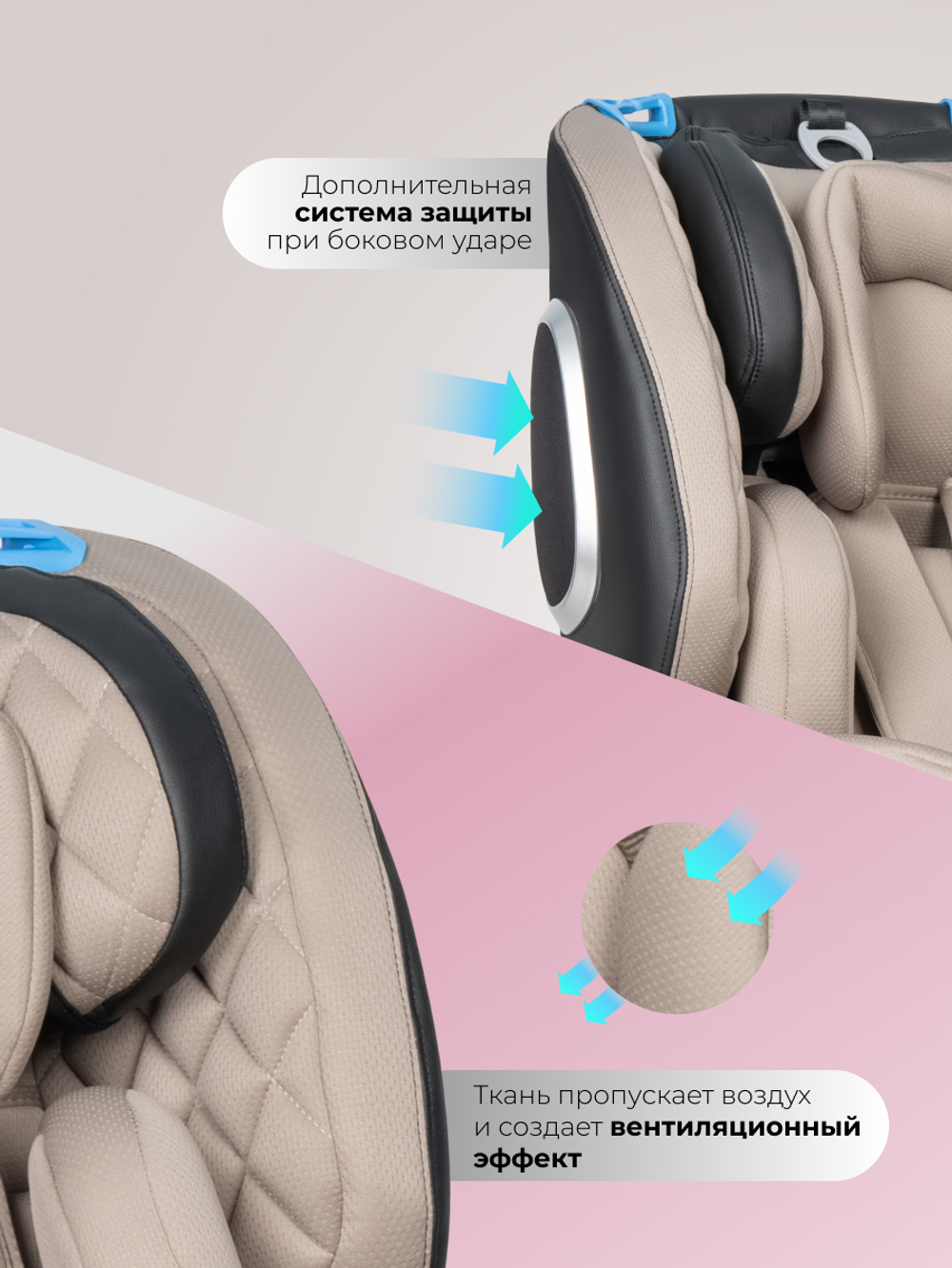 Автокресло детское ISOFIX YB102A NEW (Бежевый экокожа Beige/Black PU)