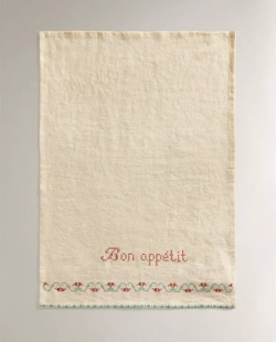 ZARA HOME КУХОННОЕ ПОЛОТЕНЦЕ ИЗ ХЛОПКА С ВЫШИВКОЙ, ЭКРЮ