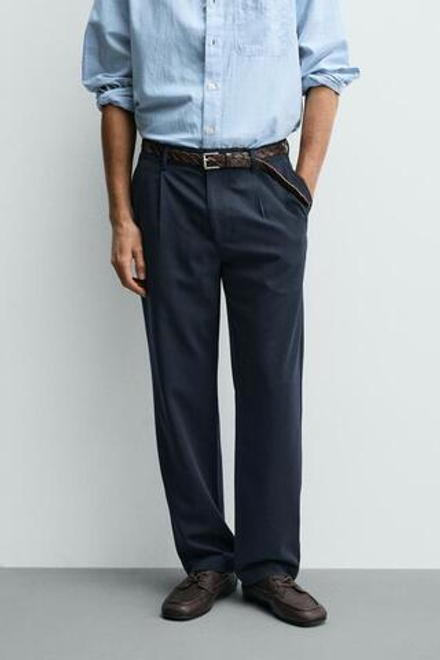 ZARA БРЮКИ STRAIGHT FIT КОМФОРТ, МОРСКОЙ СИНИЙ