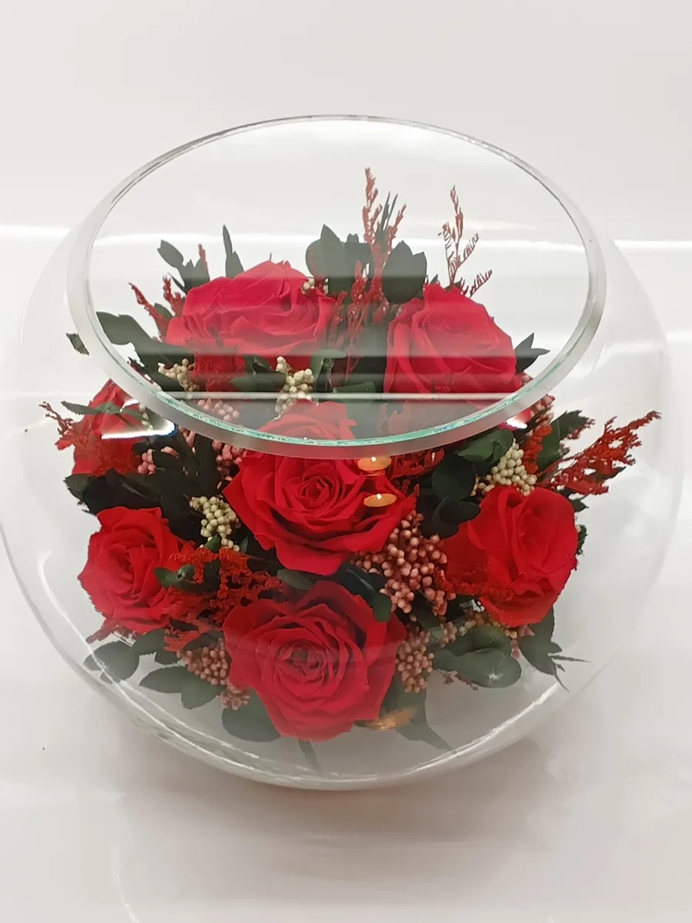 натуральные розы в стекле, вакуум*