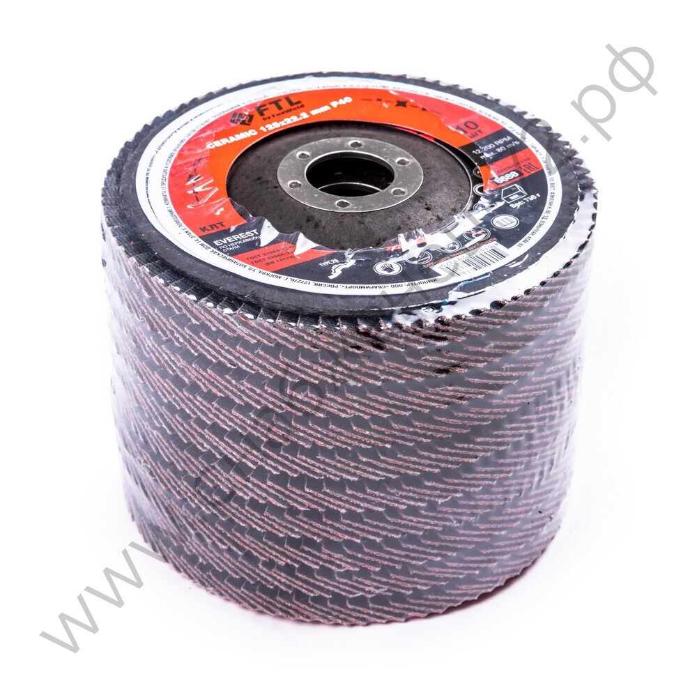 Круг лепестковый с керамическим абразивом для шлифования по нержавеющей стали FTL Everest 29 125 х 22,2 мм P40