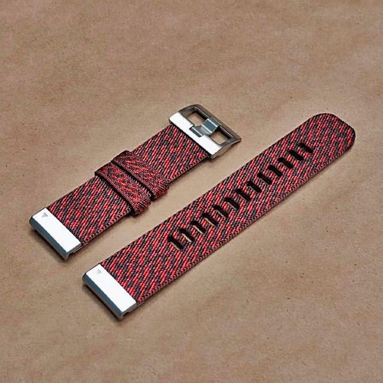 Ремешок нейлоновый 22 мм жакардовое плетение для Garmin MARQ / Epix / Fenix (47 мм) (Красный, серебристая пряжка)