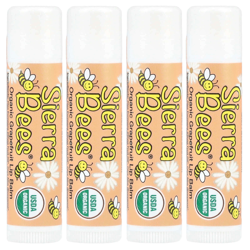 Sierra Bees, органические бальзамы для губ, грейпфрут, 4 тюбика по 4,25 г (0,15 унции)