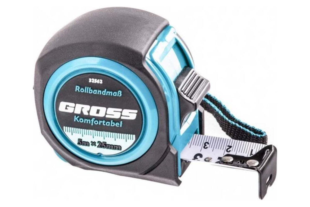 Рулетка Komfortabel, 5 м х 25 мм обрезиненный корпус GROSS 32562