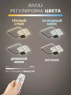 Люстра потолочная светодиодная с пультом ДУ Rivoli черно-белая 90 Вт 3000К - 6000К, светильник на кухню, в детскую, в спальню