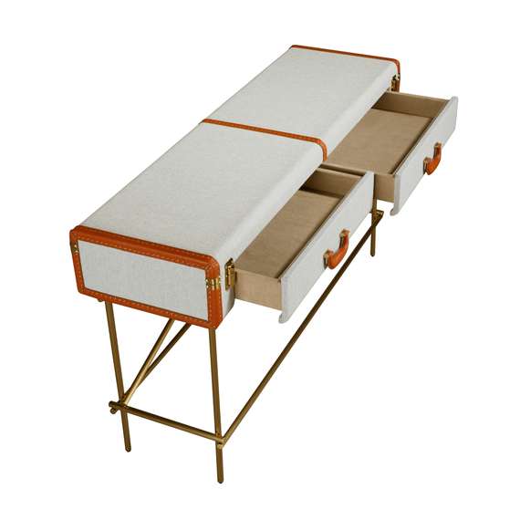 Консольный стол 3271 из шпона ореха и светло-серой ткани