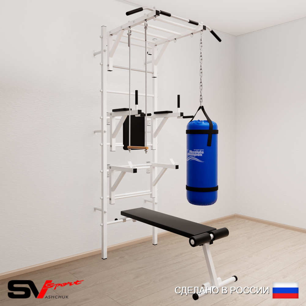 Шведская стенка Sv Sport 5632 (Турник рукоход/Брусья/Стойка/Скамья/Трапеция/Цепь/Мешок 22кг)