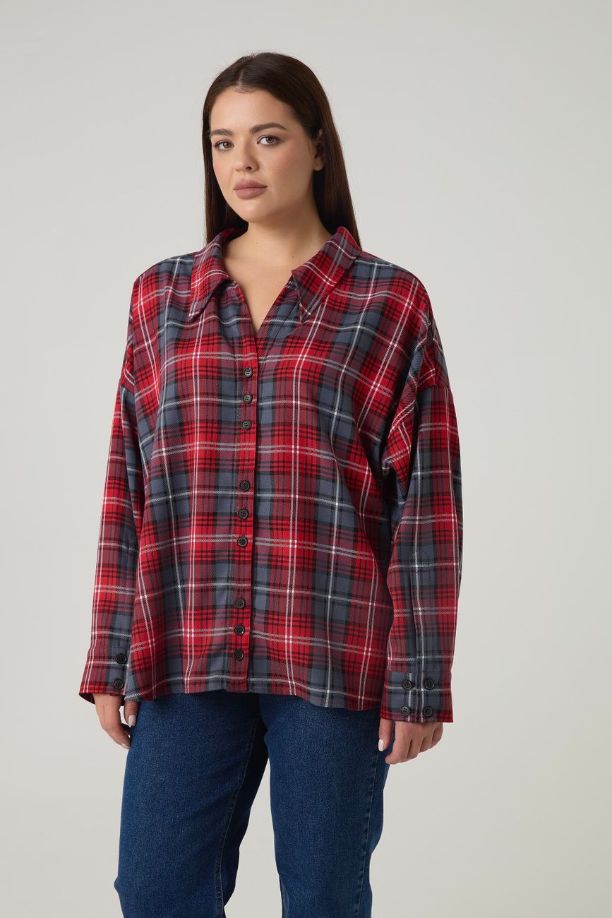 Рубашка оверсайз в клетку, красный