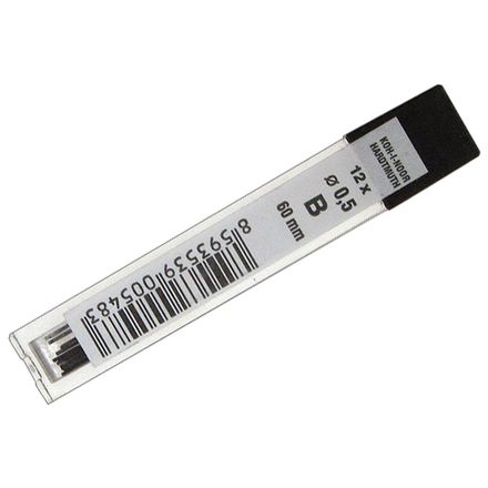 Грифели для механических карандашей, Koh-i-noor, 0.5мм, B, 12шт упак.