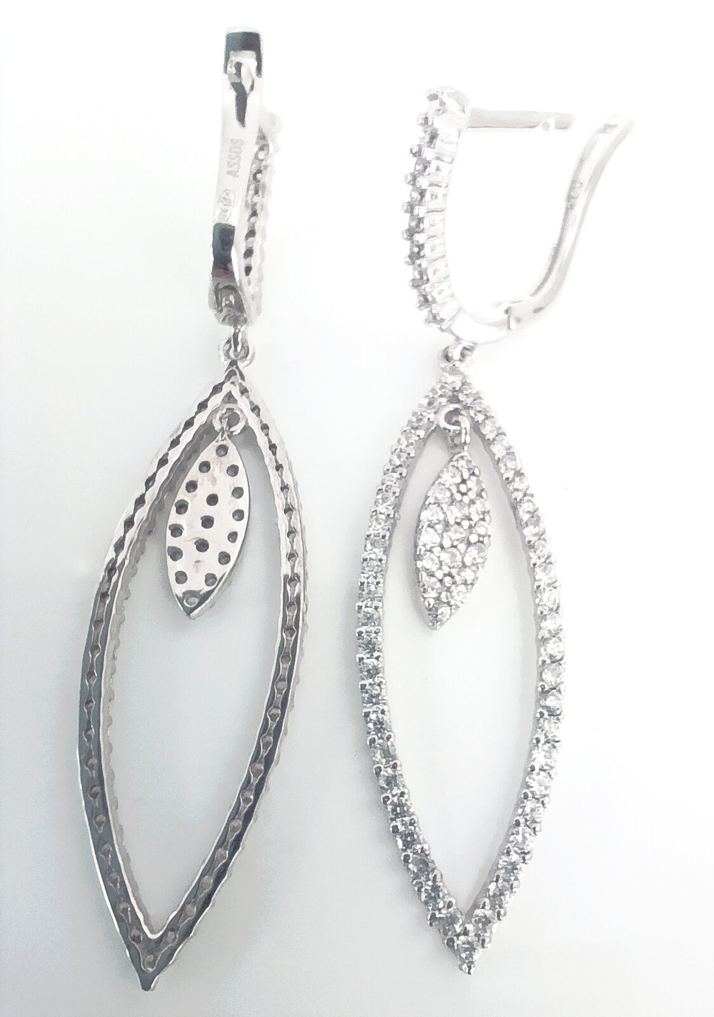 Серьги Эстерелла с подвесками и фианитами, серебро 925 пробы, родирование/Ф