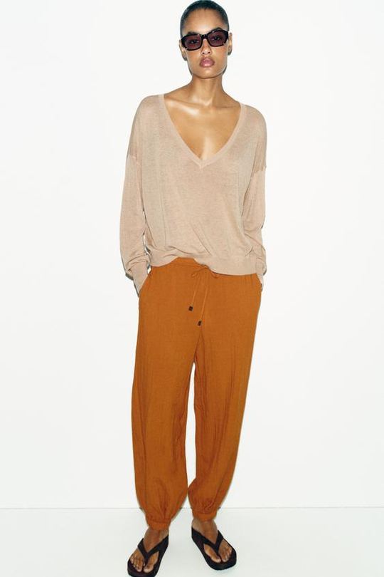 ZARA ШИРОКИЕ БРЮКИ НА РЕЗИНКЕ, ЖЕЛТЫЙ КАРРИ