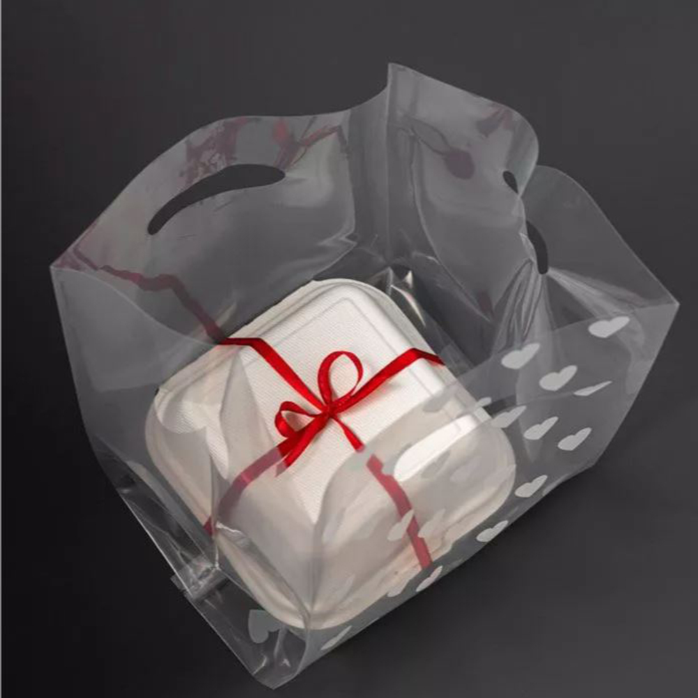 Пакет для бенто прозрачный "Сердца" 17*17*33 см (для бенто)