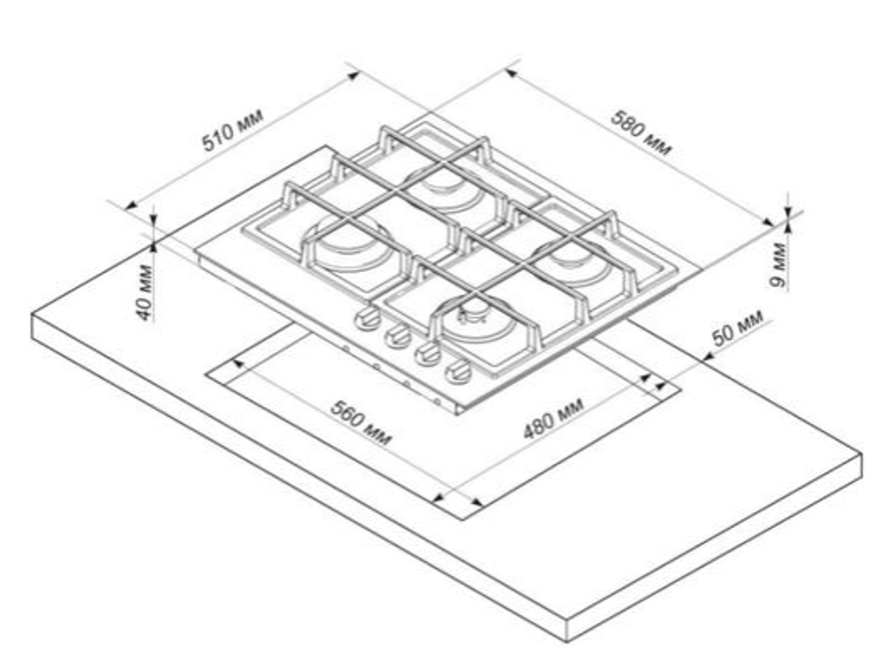 Поверхность варочная  Electronicsdeluxe GG4_750229F-014 (серое стекло газ/к., 60*51) Россия