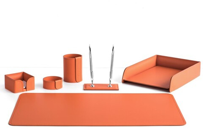 Настольный набор из кожи оранжевого 6 предметов №22