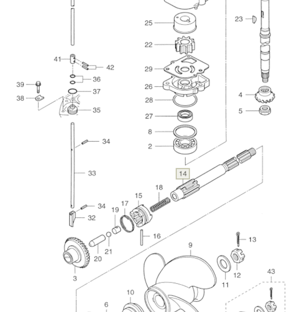 Вал гребного винта Tohatsu 9.9/15/20лс (оригинальный арт. 362-64211-0)