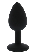 Черная гладкая анальная пробка с розовым кристаллом Silicone Diamond Plug - 7 см.