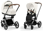 Коляска 3 в 1 Cybex Priam IV Chrome Brown complete и автокресло Aton S2 i-Size Ocean Blue Off White