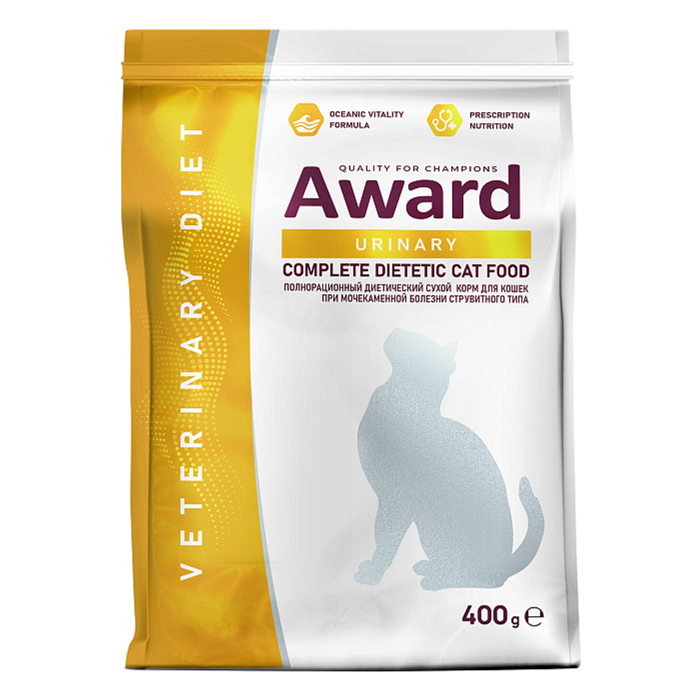 Сухой диетический корм для взрослых кошек AWARD VETERINARY DIET URINARY при мочекаменной болезни струвитного типа 0,4кг