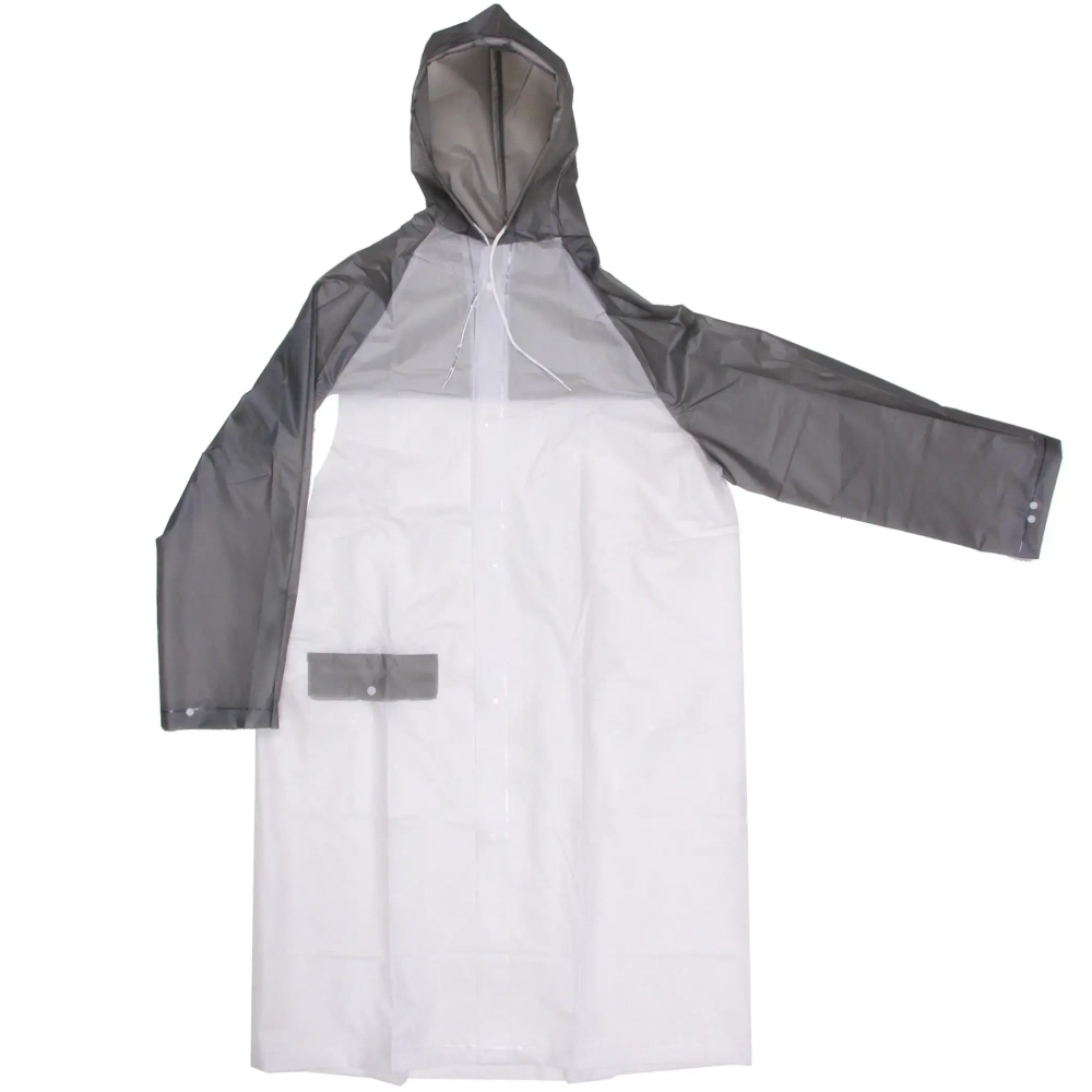 Дождевик-плащ 140 Мкрн 115*65см «Уральский» с капюшоном и завязками, на кнопках, увеличенный , бело-серый ДоброСад