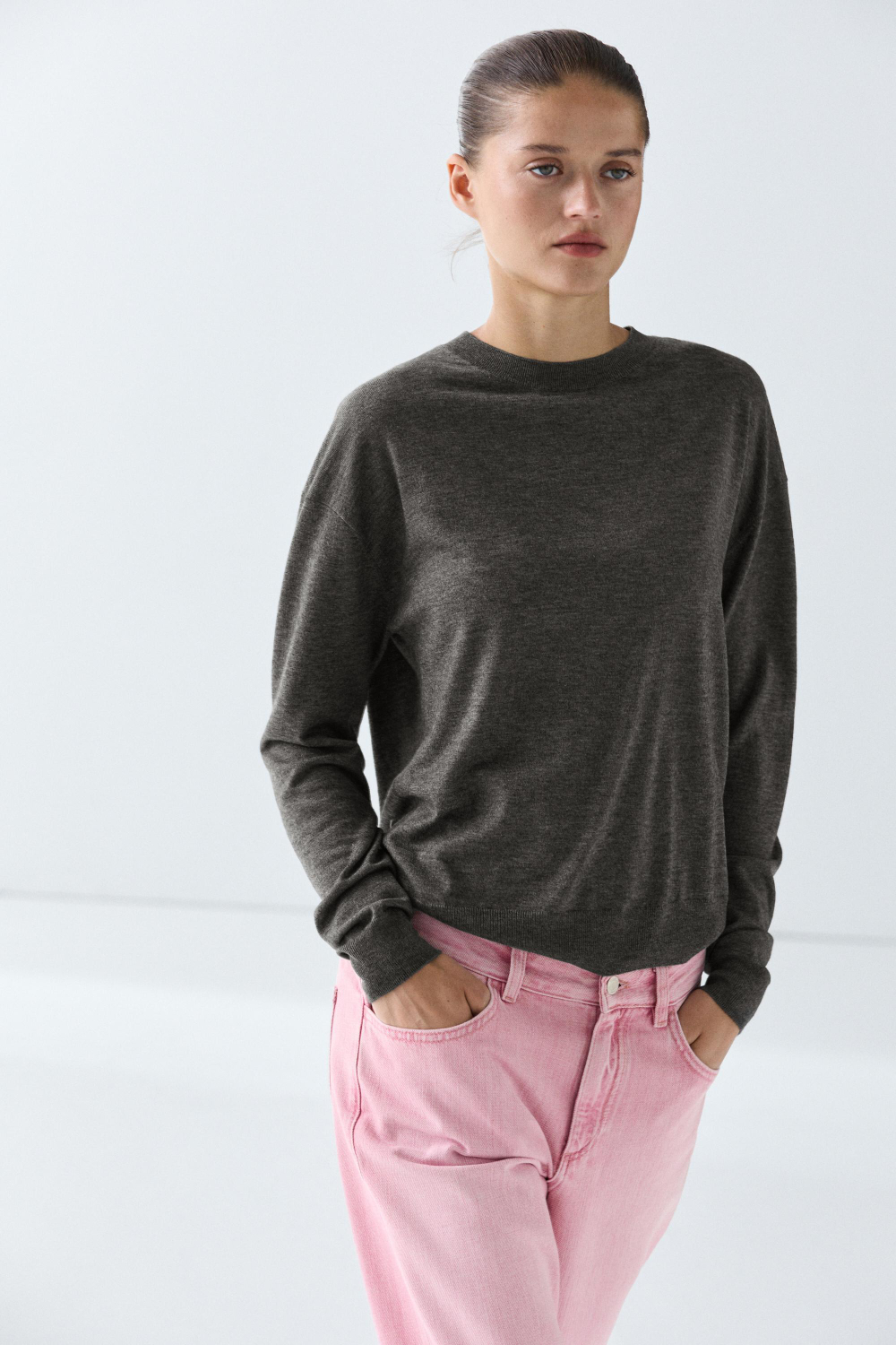 Massimo Dutti Джемпер тонкой вязки из шерсти, темно-серый