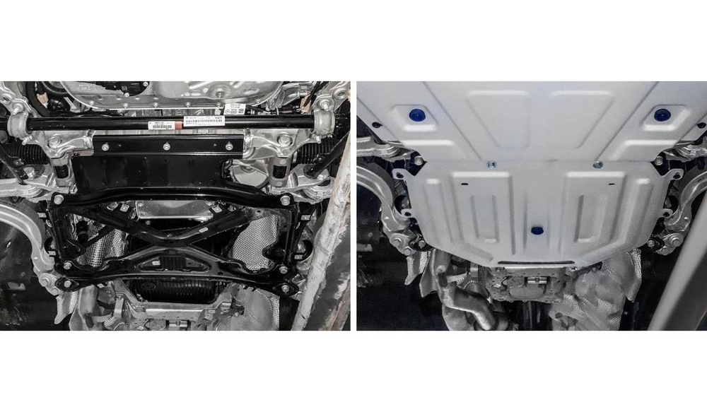 Защита КПП Rival для Volkswagen Touareg III (V - 2.0 TSI (249 л.с.); 3.0 TSI (340 л.с.); 3.0TDI (249 л.с.)) (вкл. пакеты "Движение по бездорожью" и "Подвеска Pro") 2018-н.в. (устанавл-ся совместно с 333.5870.1), штампованная, алюминий 4 мм, с крепежом, 333.5871.1