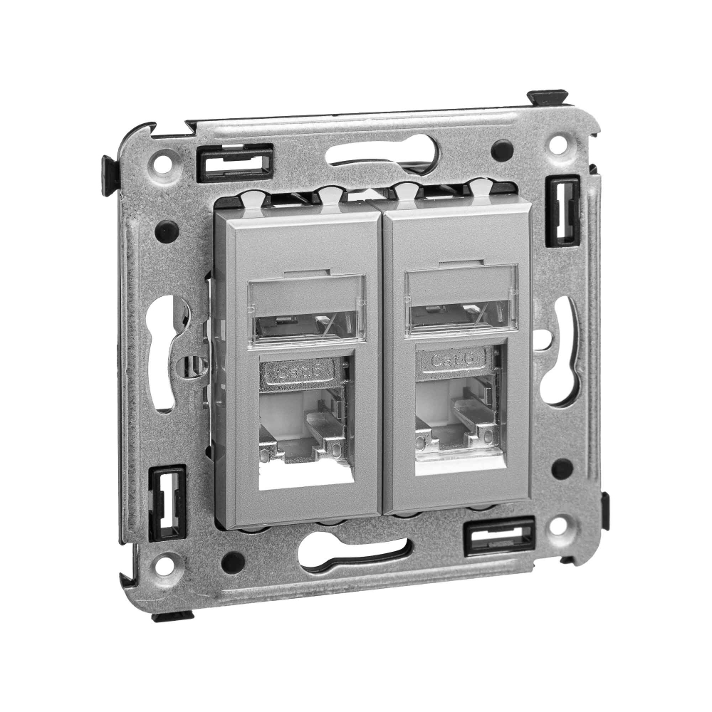 Компьютерная розетка RJ-45 в стену, кат.6 двойная экранированная"Avanti", "Закаленная сталь"