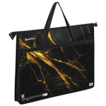 Папка для рисунков и чертежей с ручками BRAUBERG А3 пластик молния сверху "Black&gold marble" (2 штуки в упаковке)