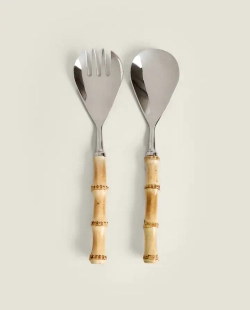 ZARA HOME НАБОР ДЛЯ ПОДАЧИ САЛАТА С БАМБУКОВОЙ РУЧКОЙ (НАБОР ИЗ 2 ПРЕДМЕТОВ), КОРИЧНЕВЫЙ