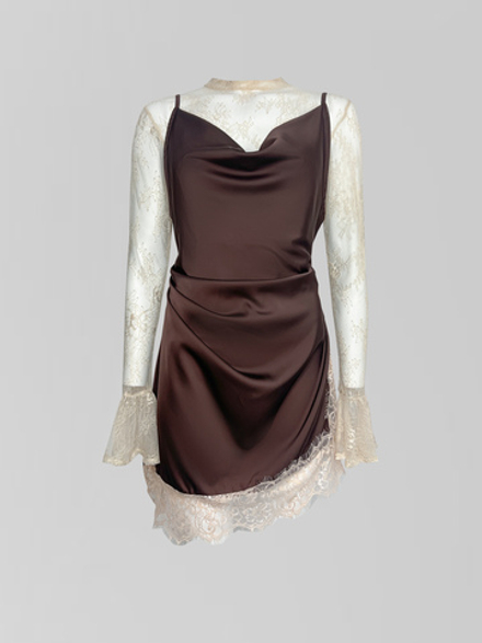 Комплект Kasiet из платья-комбинации с кружевной вставкой и кофты из гипюра