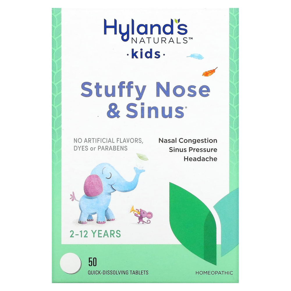 Hyland's Naturals, таблетки для детей при заложенности носа и носовых пазух, от 2 до 12 лет, 50 быстрорастворимых таблеток