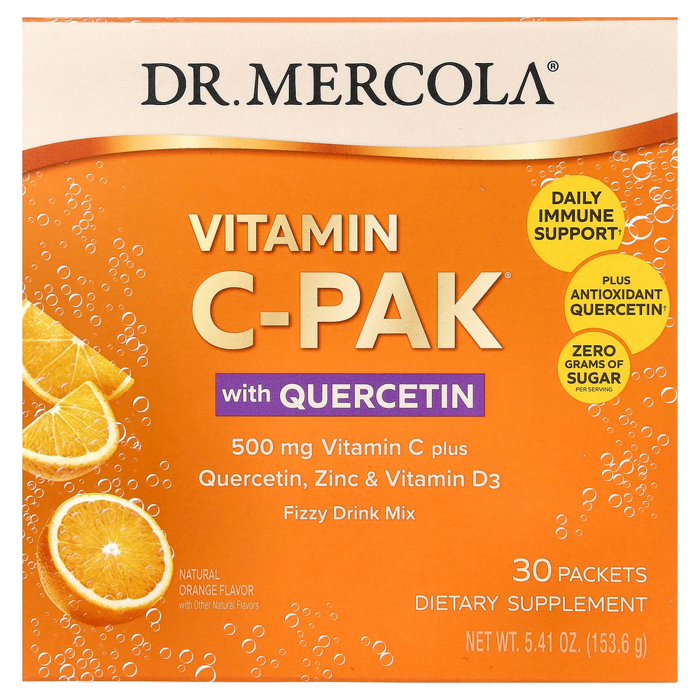 Dr. Mercola, витамин C-PAK с кверцетином, натуральный апельсиновый вкус, 30 пакетиков по 5,12 г (0,18 унции)