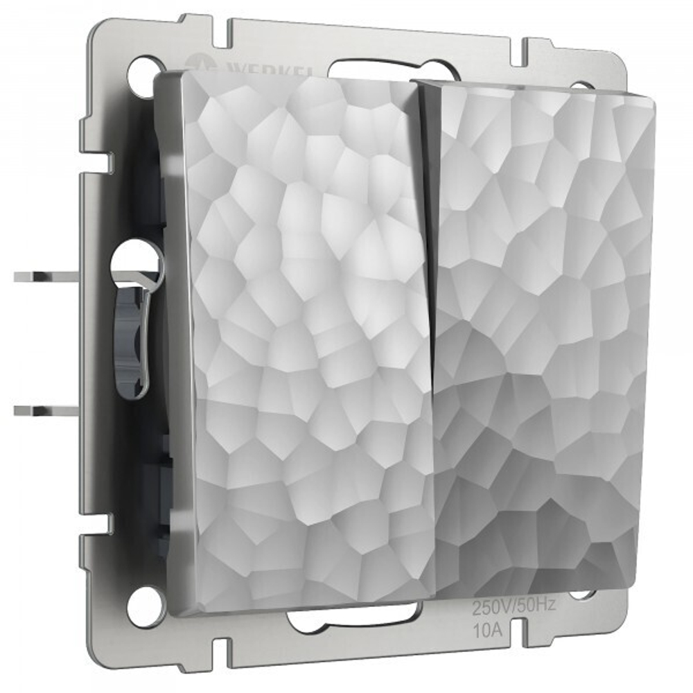 Выключатель двухклавишный проходной (hammer серебряный)