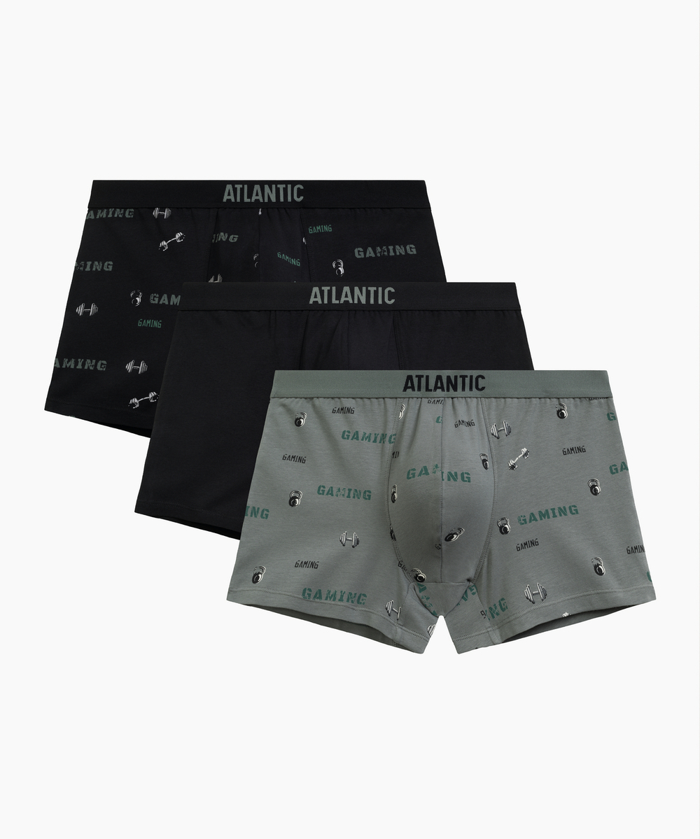 Мужские трусы шорты Atlantic, набор из 3 шт., хлопок, черный + черный + светлый хаки, 3MH-223