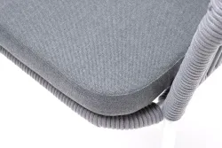 "Лион" стул плетеный из роупа, каркас из стали белый муар, роуп светло-серый круглый, ткань светло-серая